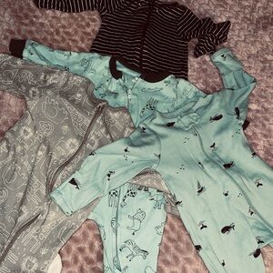 Baby Zip Pajama Bundle - Aqua, Gray & Navy